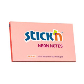 Hârtie pentru notițe 76x127, 100 foi STICKN neon roz