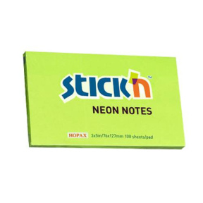 Hârtie pentru notițe 76x127, 100 foi STICKN neon verde