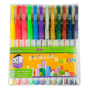 Set de 12 pixuri gel, ZiBi, NEON+METALLIC