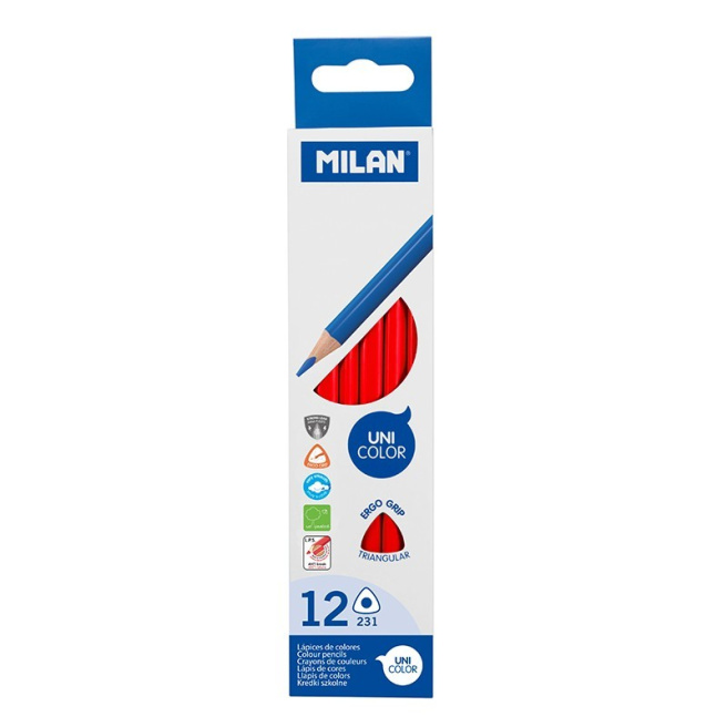 Creion colorat MILAN, triunghiular, roșu, (per bucată)