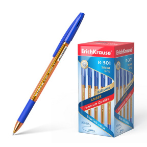 Ручка шариковая Erich Krause 0,7 мм Amber R-301, Stick&Grip, синяя