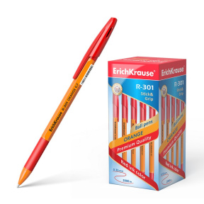 Ручка шариковая Erich Krause 0,7 мм Orange R-301, Stick&Grip, красный