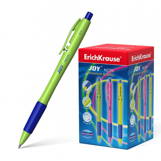 Ручка шариковая на кнопке Erich Krause JOY NEON, синий